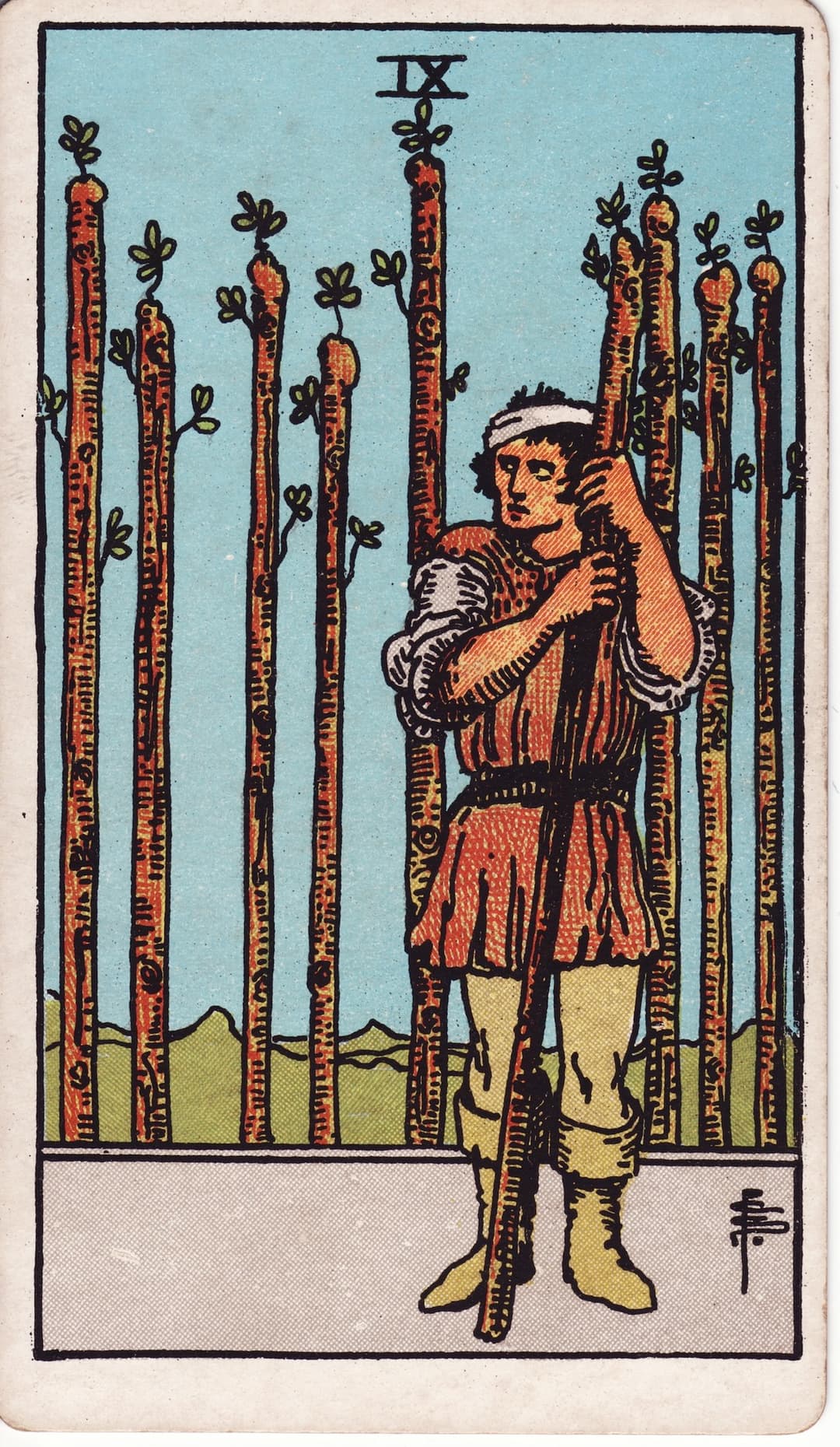 Ilustração da carta Nove de Paus